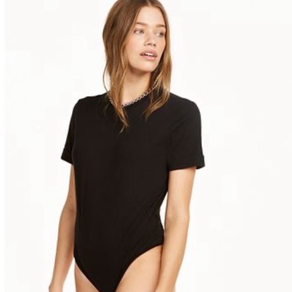 Danielle Bernstein Womens Black 100% Cotton Cuff Sleeve Bodysuit T Shirt NWT New - Picture 8 of 11